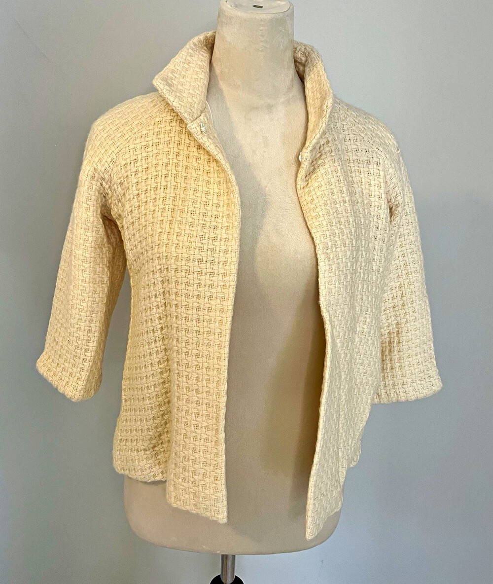 J. McLaughlin Beige Cashmere Wool Chunky Knit Open Cardigan 3/4 S
